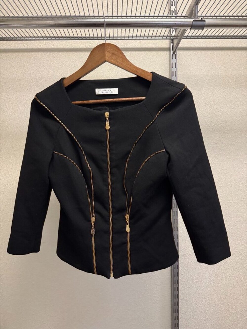 Versace Collection Black Zip Moto Peplum Jacket Gold Medusa Zips Sz 40 US 4